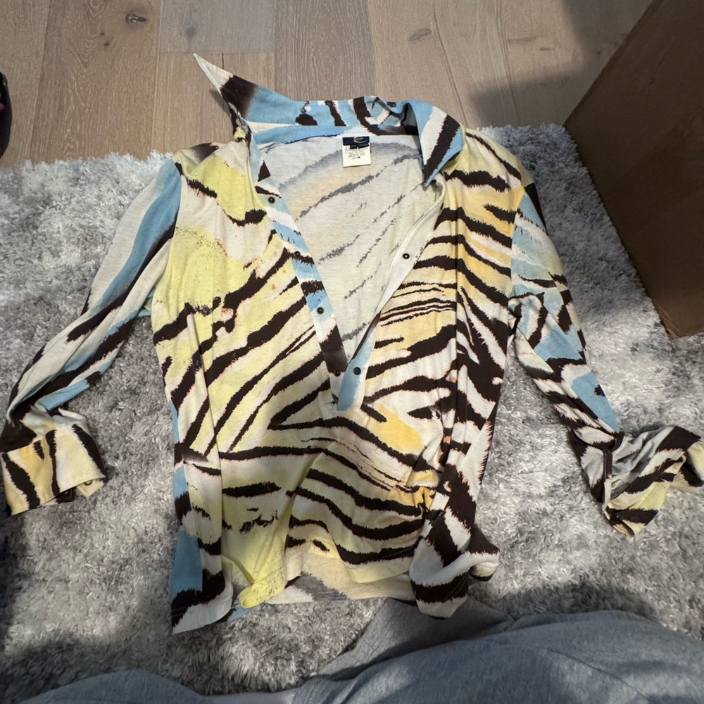 Zebra Print Button-Up Shirt